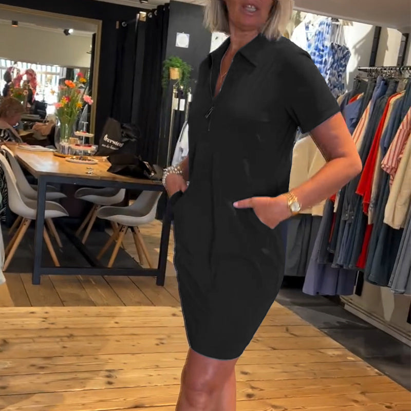 Robe mini décontractée pour femme avec fermeture éclair au quart et poches