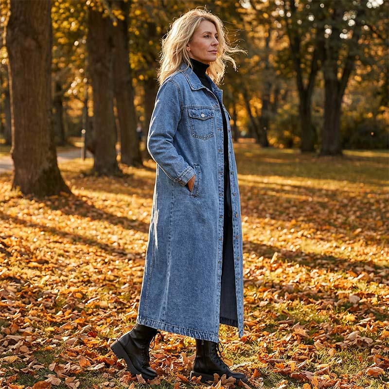 📢📢60 % de réduction !!⏰LIVRAISON GRATUITE⏰Manteau long en denim boutonné pour femme