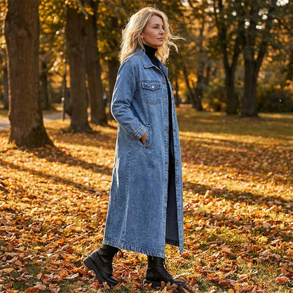 📢📢60 % de réduction !!⏰LIVRAISON GRATUITE⏰Manteau long en denim boutonné pour femme