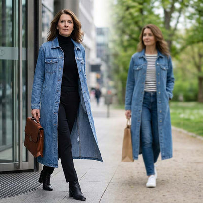 📢📢60 % de réduction !!⏰LIVRAISON GRATUITE⏰Manteau long en denim boutonné pour femme
