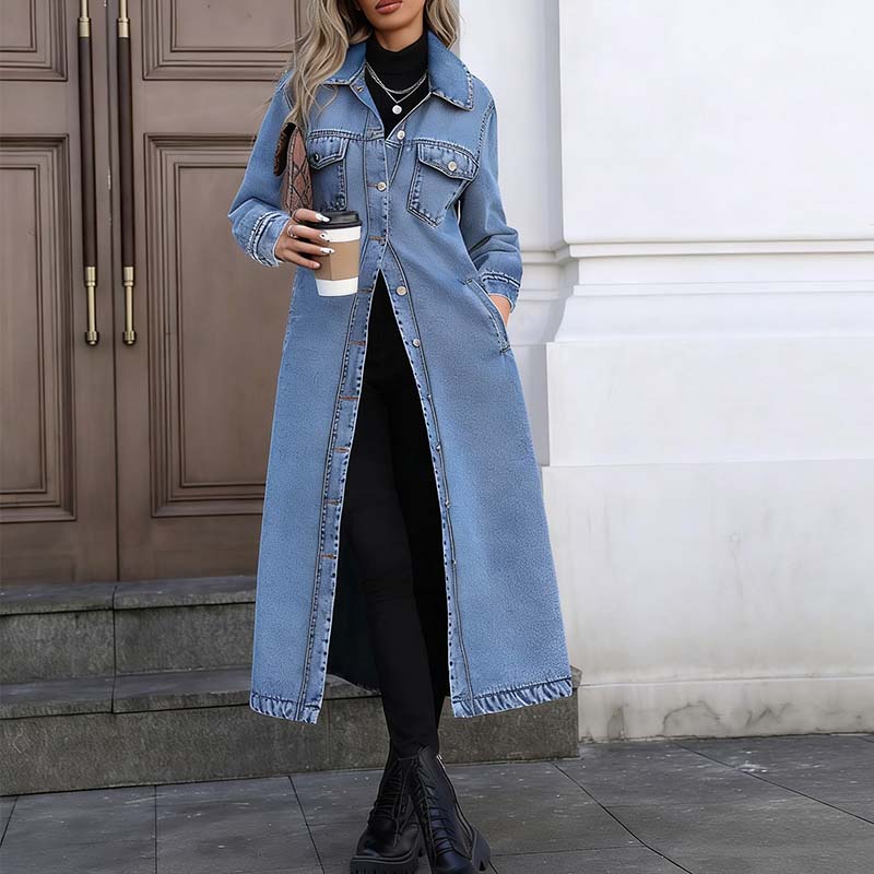 📢📢60 % de réduction !!⏰LIVRAISON GRATUITE⏰Manteau long en denim boutonné pour femme