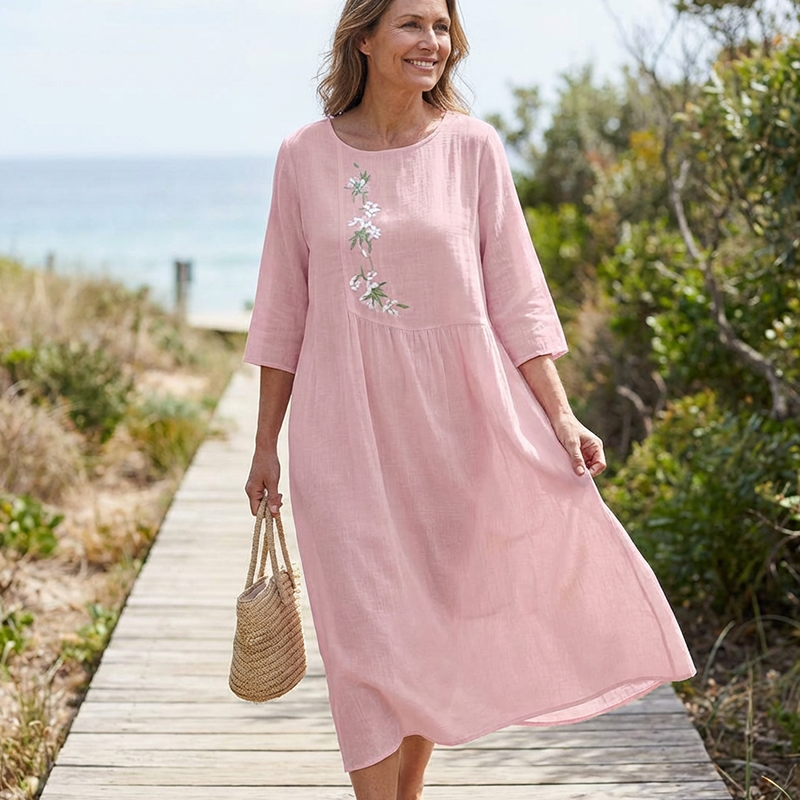 Robe midi décontractée et ample pour femme avec broderie 🔥Achetez 2 articles et bénéficiez de la livraison gratuite🔥