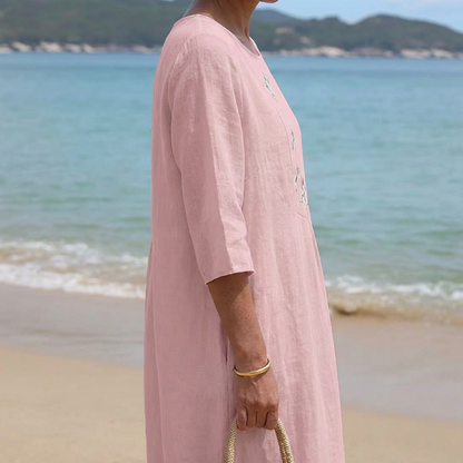 Robe midi décontractée et ample pour femme avec broderie 🔥Achetez 2 articles et bénéficiez de la livraison gratuite🔥
