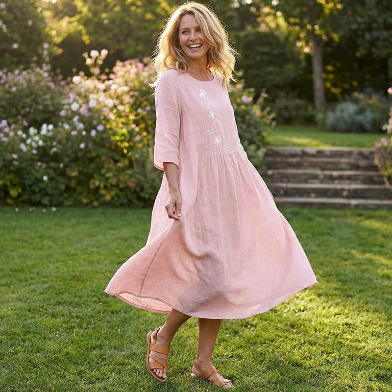 Robe midi décontractée et ample pour femme avec broderie 🔥Achetez 2 articles et bénéficiez de la livraison gratuite🔥