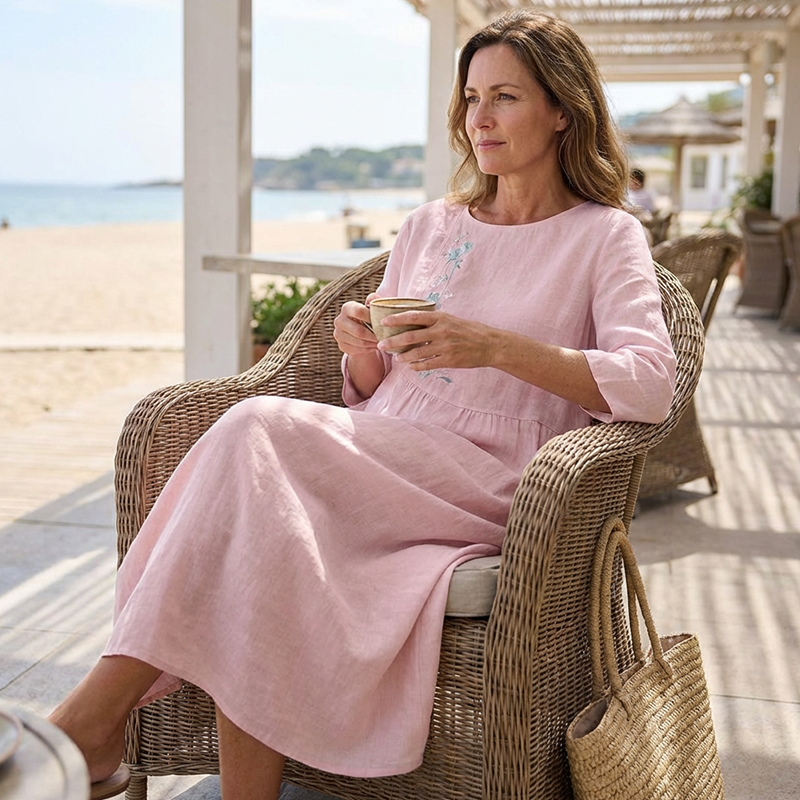 Robe midi décontractée et ample pour femme avec broderie 🔥Achetez 2 articles et bénéficiez de la livraison gratuite🔥