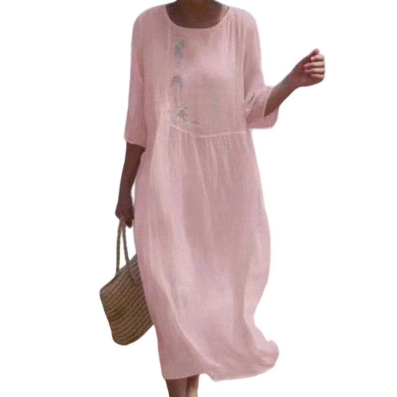Robe midi décontractée et ample pour femme avec broderie 🔥Achetez 2 articles et bénéficiez de la livraison gratuite🔥