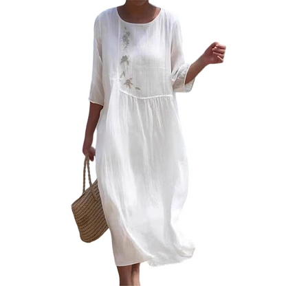 Robe midi décontractée et ample pour femme avec broderie 🔥Achetez 2 articles et bénéficiez de la livraison gratuite🔥