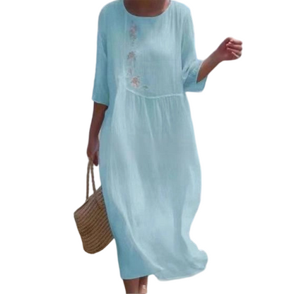 Robe midi décontractée et ample pour femme avec broderie 🔥Achetez 2 articles et bénéficiez de la livraison gratuite🔥