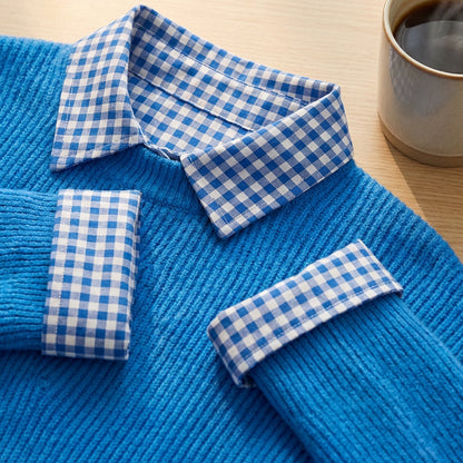 Pull à col chemise 2-en-1 avec effet superposé pour femme