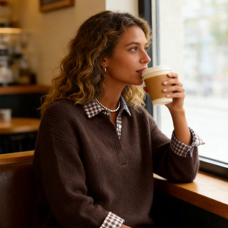 Pull à col chemise 2-en-1 avec effet superposé pour femme