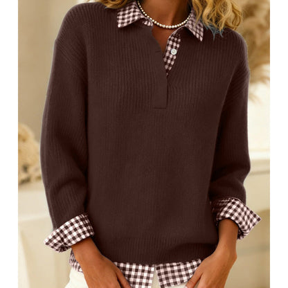 Pull à col chemise 2-en-1 avec effet superposé pour femme
