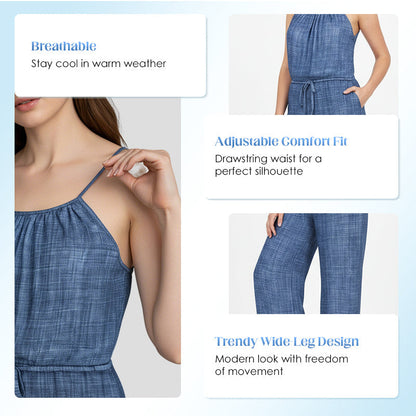 Combinaison d'été sans manches à cordon coulissant à la taille pour femme