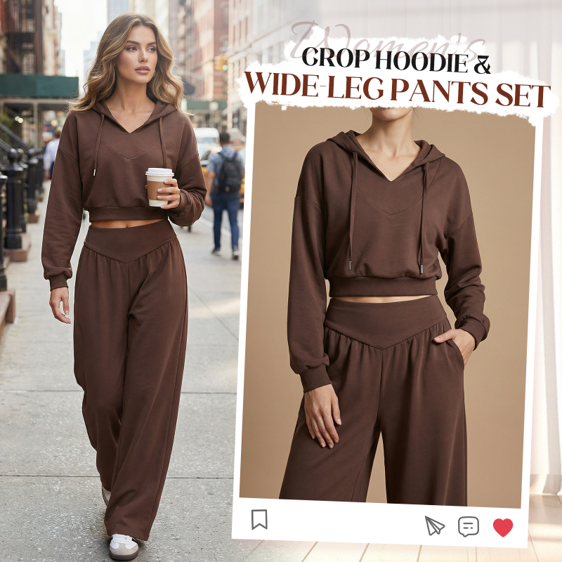 📢📢60 % de réduction !! ⏰Ensemble sweat à capuche court et pantalon large pour femme