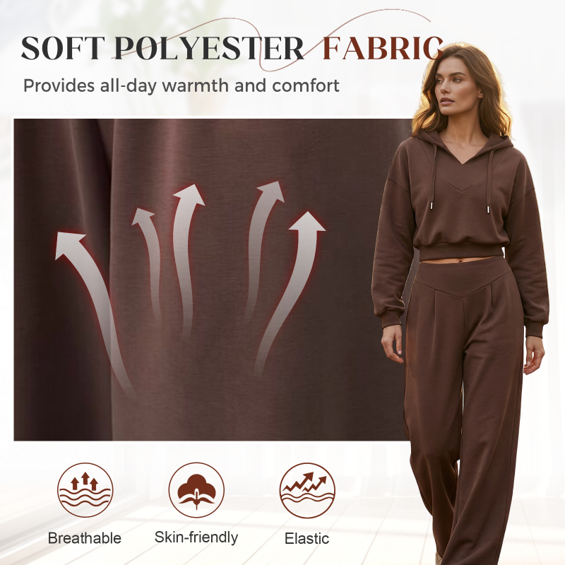📢📢60 % de réduction !! ⏰Ensemble sweat à capuche court et pantalon large pour femme