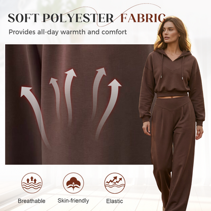 📢📢60 % de réduction !! ⏰Ensemble sweat à capuche court et pantalon large pour femme