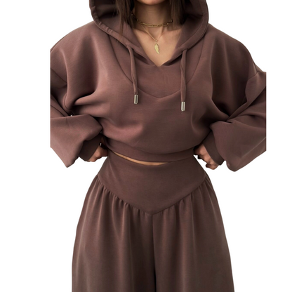 📢📢60 % de réduction !! ⏰Ensemble sweat à capuche court et pantalon large pour femme