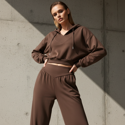 📢📢60 % de réduction !! ⏰Ensemble sweat à capuche court et pantalon large pour femme