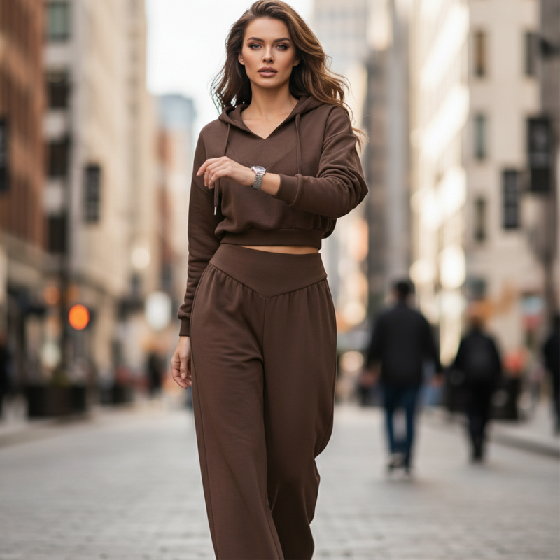 📢📢60 % de réduction !! ⏰Ensemble sweat à capuche court et pantalon large pour femme