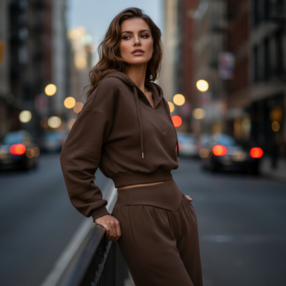 📢📢60 % de réduction !! ⏰Ensemble sweat à capuche court et pantalon large pour femme