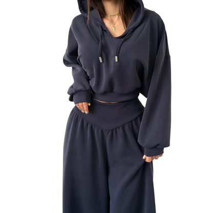📢📢60 % de réduction !! ⏰Ensemble sweat à capuche court et pantalon large pour femme
