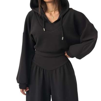 📢📢60 % de réduction !! ⏰Ensemble sweat à capuche court et pantalon large pour femme
