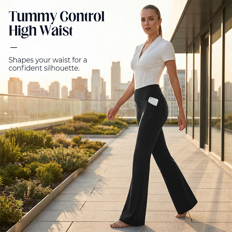 🔥Nouveauté 2026 — 60 % DE RÉDUCTION ! ✨ Pantalon évasé stretch taille haute pour femme — Design gainant, longueur ajustable ! 👖💫