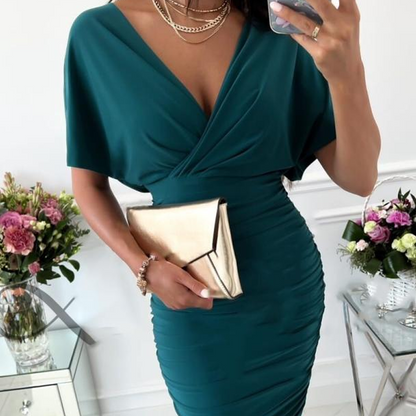 📢📢50 % de réduction !! ⏰Robe moulante sexy à col en V froncé pour femme