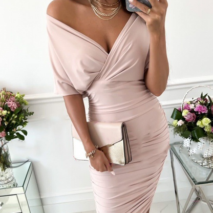 📢📢50 % de réduction !! ⏰Robe moulante sexy à col en V froncé pour femme