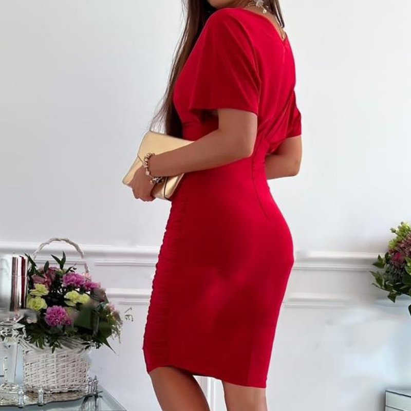 📢📢50 % de réduction !! ⏰Robe moulante sexy à col en V froncé pour femme