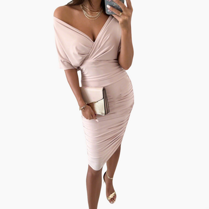 📢📢50 % de réduction !! ⏰Robe moulante sexy à col en V froncé pour femme