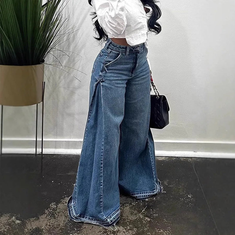 📢📢60 % de réduction !! ⏰Jean oversize à taille haute et jambes larges pour femme