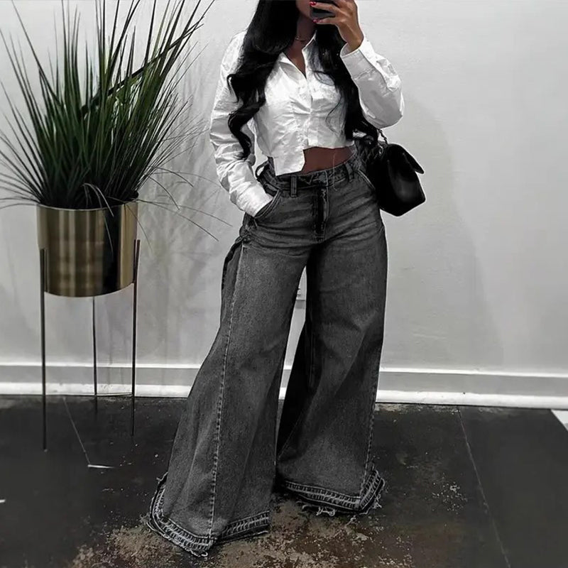📢📢60 % de réduction !! ⏰Jean oversize à taille haute et jambes larges pour femme