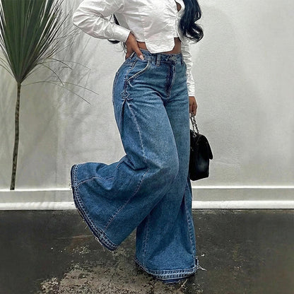 📢📢60 % de réduction !! ⏰Jean oversize à taille haute et jambes larges pour femme