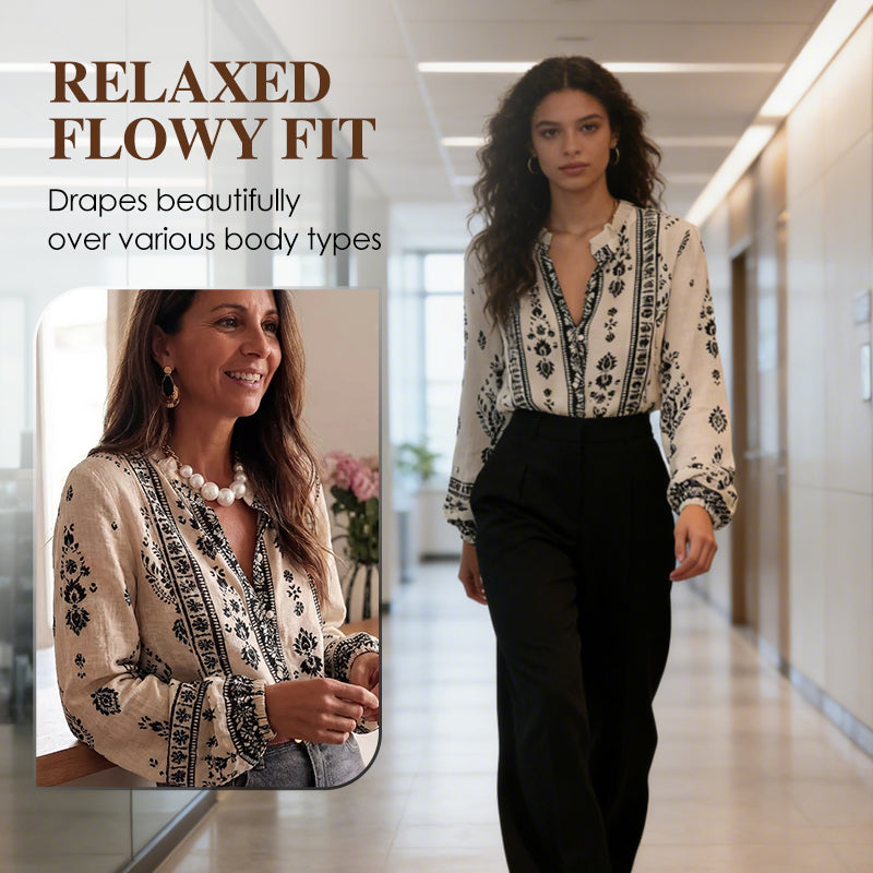 Blouse bohème pour femme à manches lanterne et col volanté