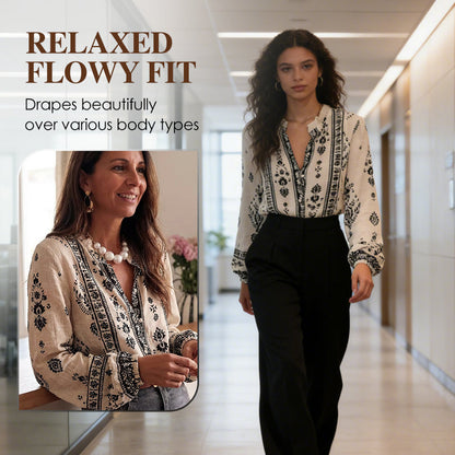 Blouse bohème pour femme à manches lanterne et col volanté