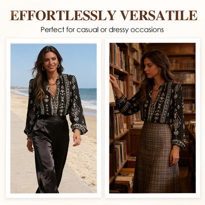 Blouse bohème pour femme à manches lanterne et col volanté