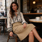 Blouse bohème pour femme à manches lanterne et col volanté