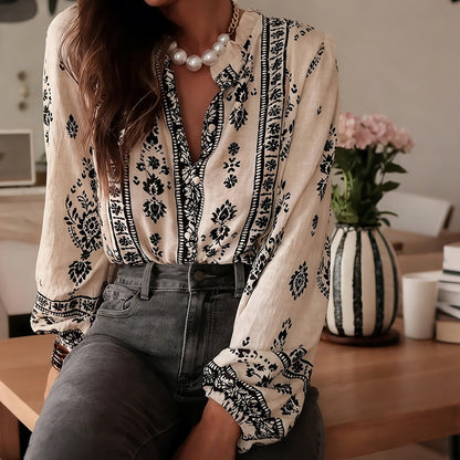 Blouse bohème pour femme à manches lanterne et col volanté