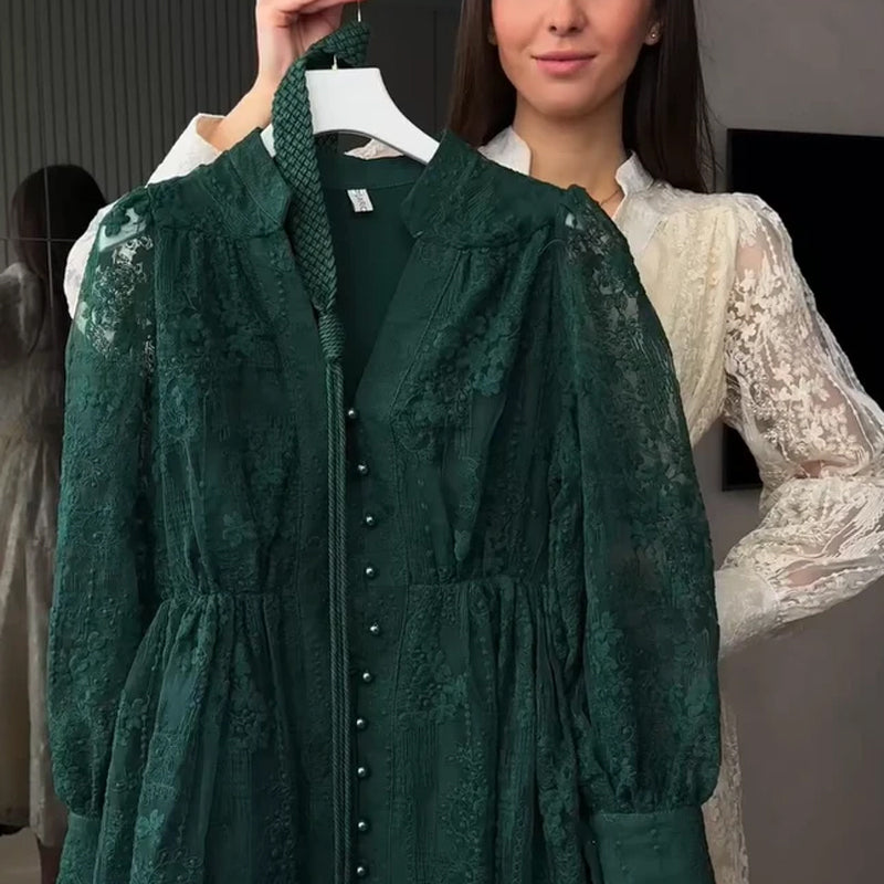 📢📢50 % de réduction !! ⏰ Robe Vintage à Manches Lanternes Brodées – Dentelle Délicate, Coupe Romantique & Élégance Rétro 🌸