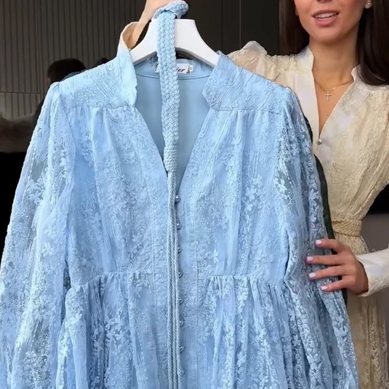 📢📢50 % de réduction !! ⏰ Robe Vintage à Manches Lanternes Brodées – Dentelle Délicate, Coupe Romantique & Élégance Rétro 🌸