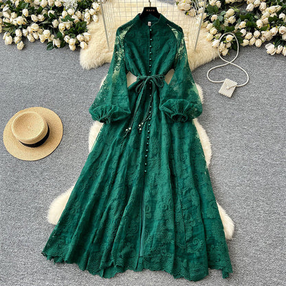 📢📢50 % de réduction !! ⏰ Robe Vintage à Manches Lanternes Brodées – Dentelle Délicate, Coupe Romantique & Élégance Rétro 🌸