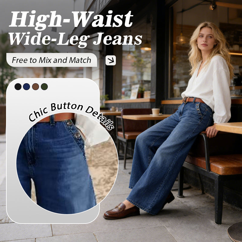 Jean taille haute à jambes larges avec détails de boutons