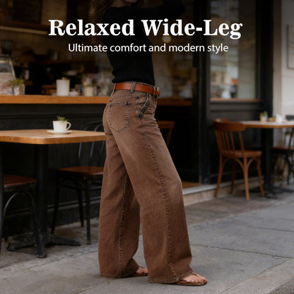 Jean taille haute à jambes larges avec détails de boutons
