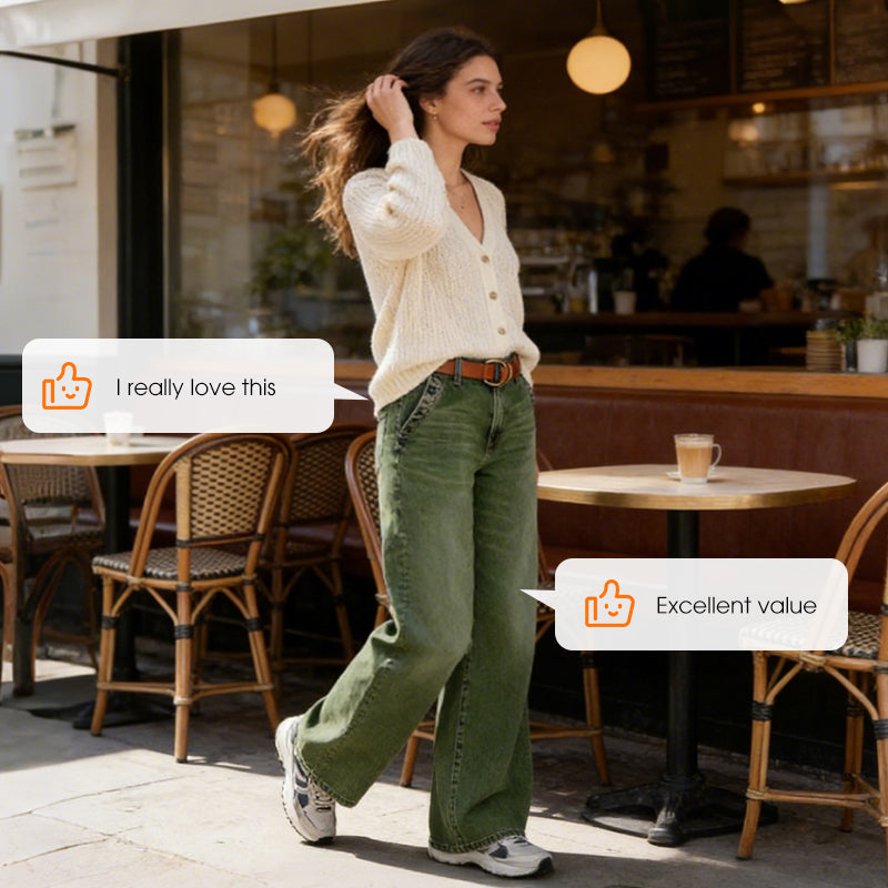 Jean taille haute à jambes larges avec détails de boutons
