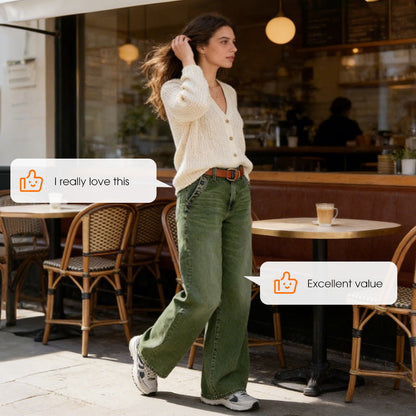 Jean taille haute à jambes larges avec détails de boutons