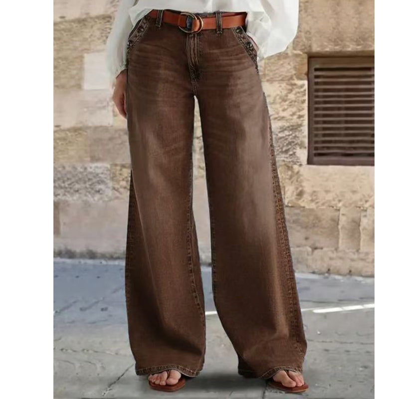 Jean taille haute à jambes larges avec détails de boutons