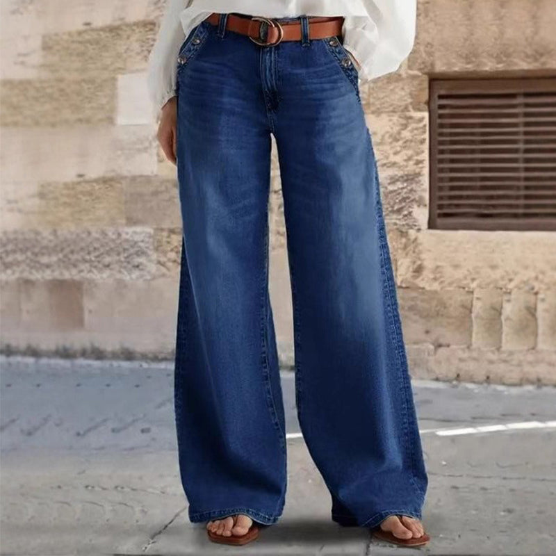 Jean taille haute à jambes larges avec détails de boutons