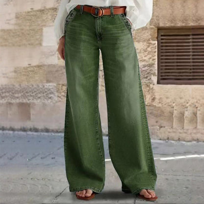 Jean taille haute à jambes larges avec détails de boutons