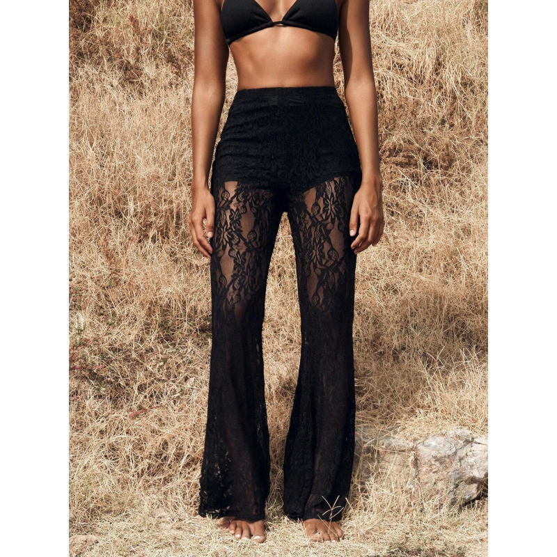 Pantalon évasé élégant en dentelle, taille haute