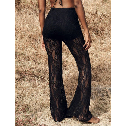 Pantalon évasé élégant en dentelle, taille haute
